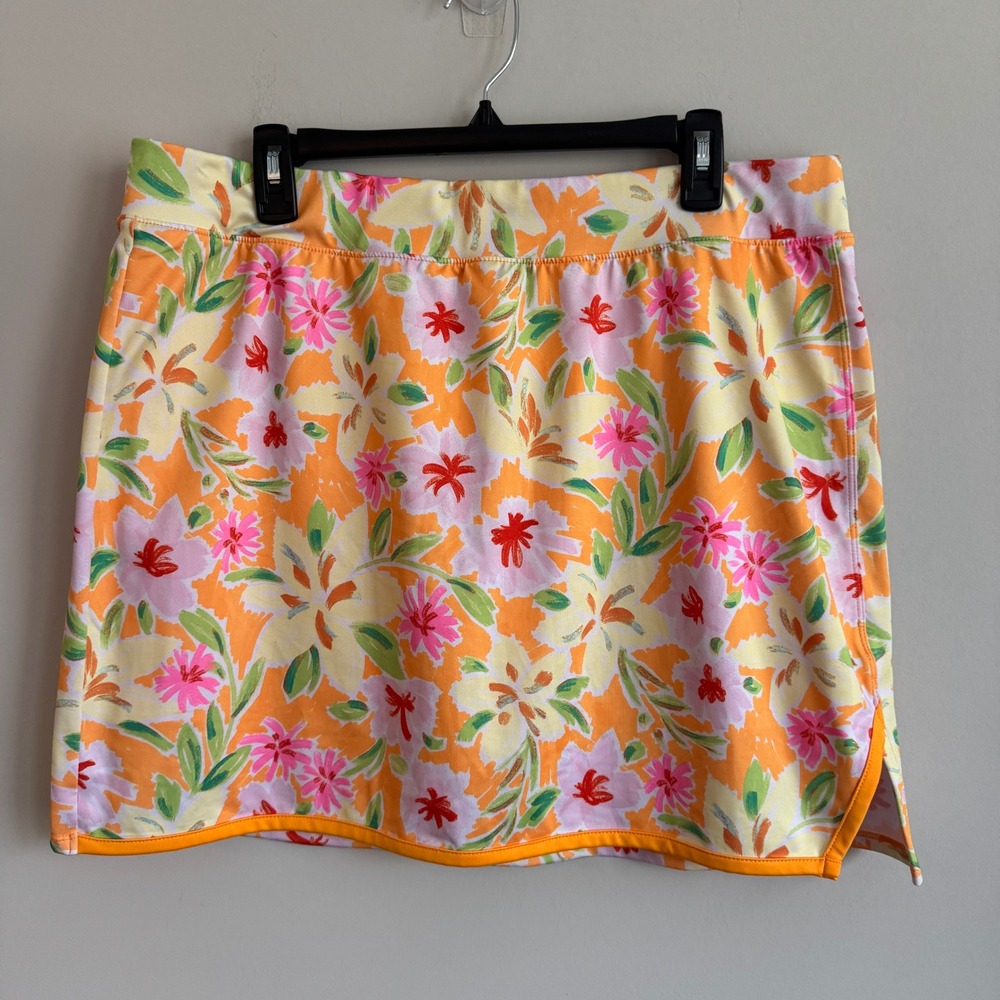 Crown & Ivy Orange Floral Athletic Skort XL Tropical Golf Tennis Skirt